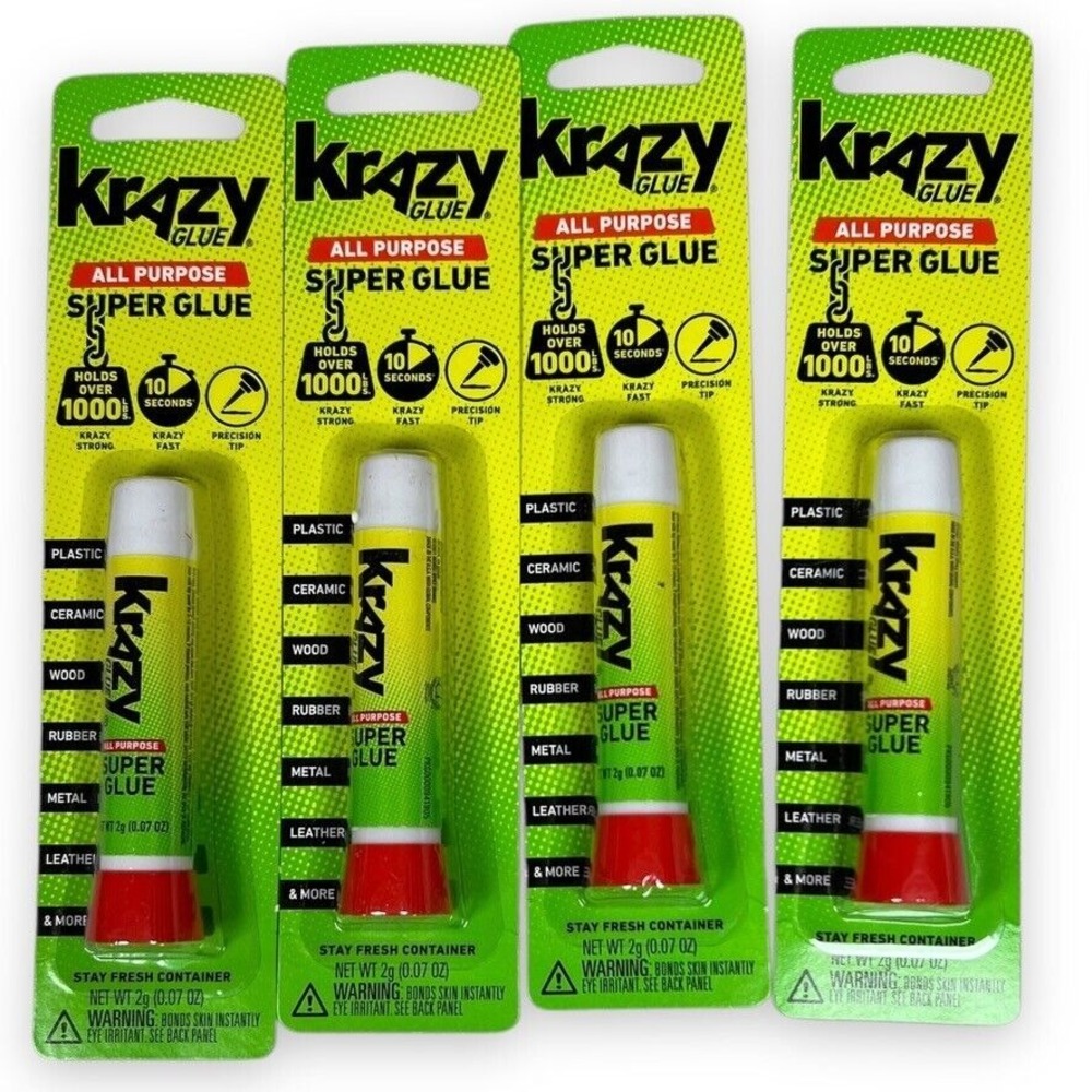 4 Pack Krazy Glue Instant Strong All Purpose‎ Fast Drying Super Glue .07 oz Tube